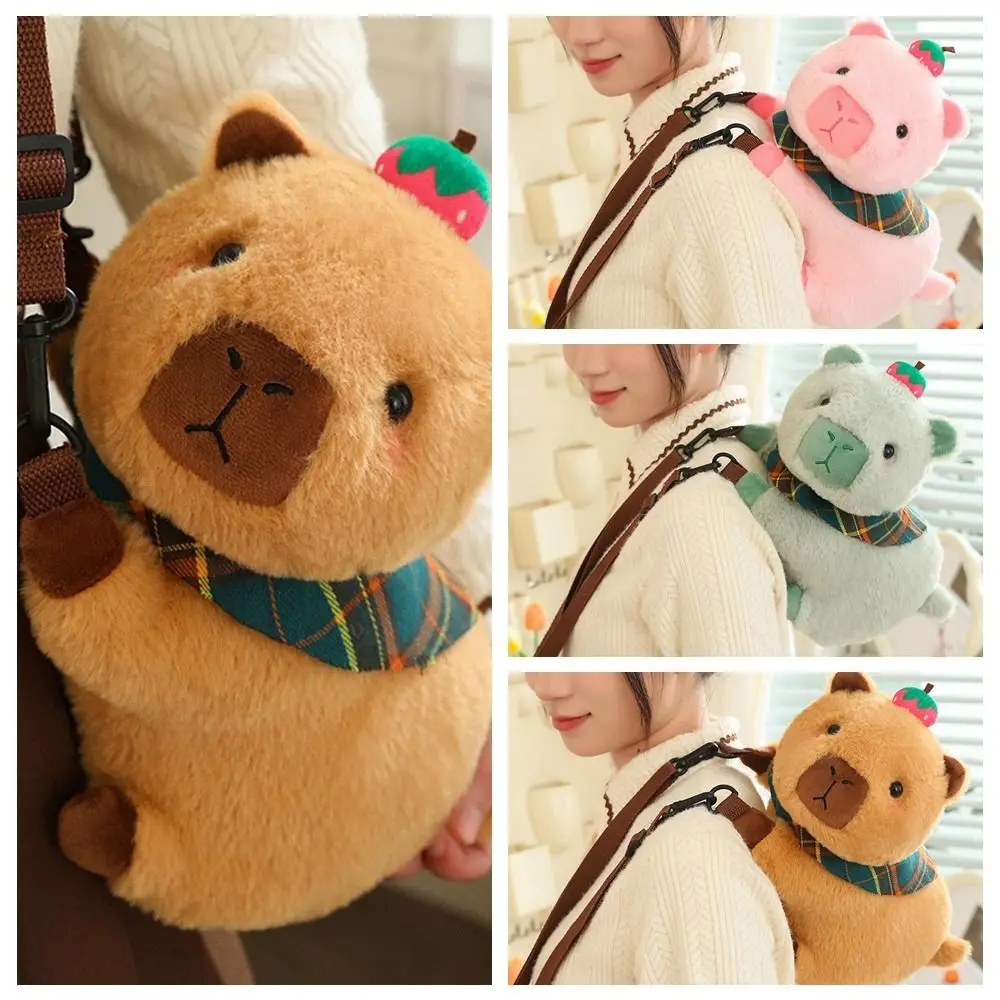 Animals Doll Capybara Plush Shoulder Bag Zipper Cosmetic Storage Bag Capybara Crossbody Bag Stuffed Backpack Cartoon Handbag