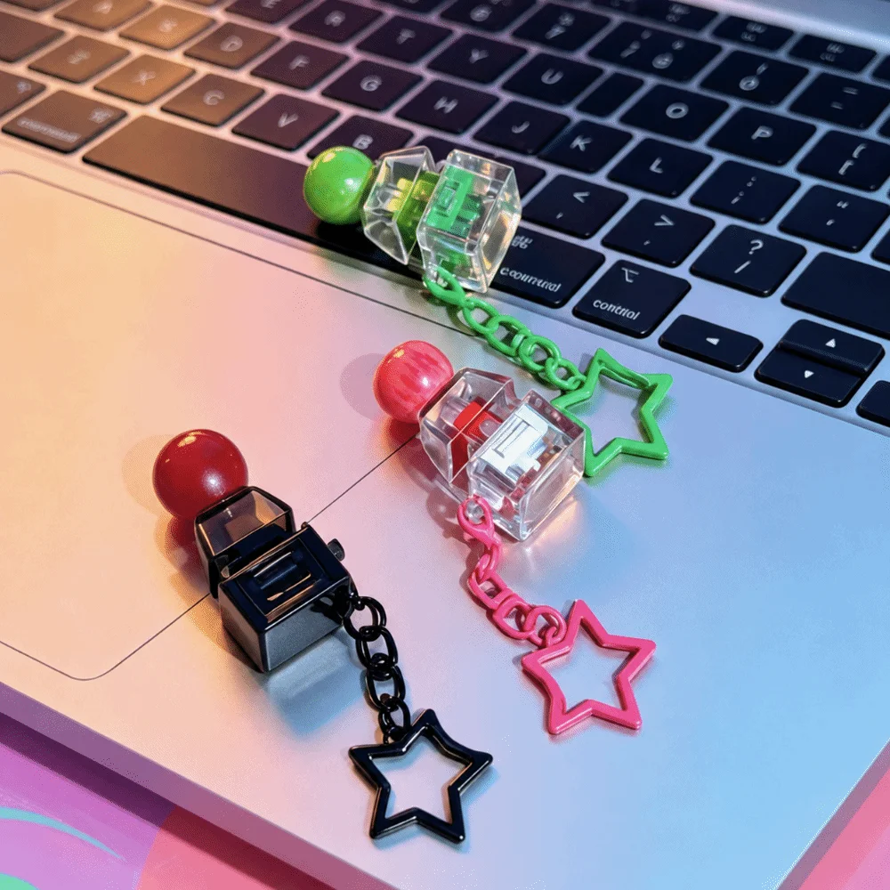 Fun Cartoon Fruit Keycap Fidget Keychain with Light Silent Axis Keyring Pendant Single Key Keycap Design Finger Fidget