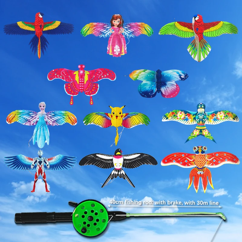 Kite 1Set Children Kite Toy Cartoon Butterfly Swallows Eagle Kite With Handle Kids Flying Kite Outdoor Toys