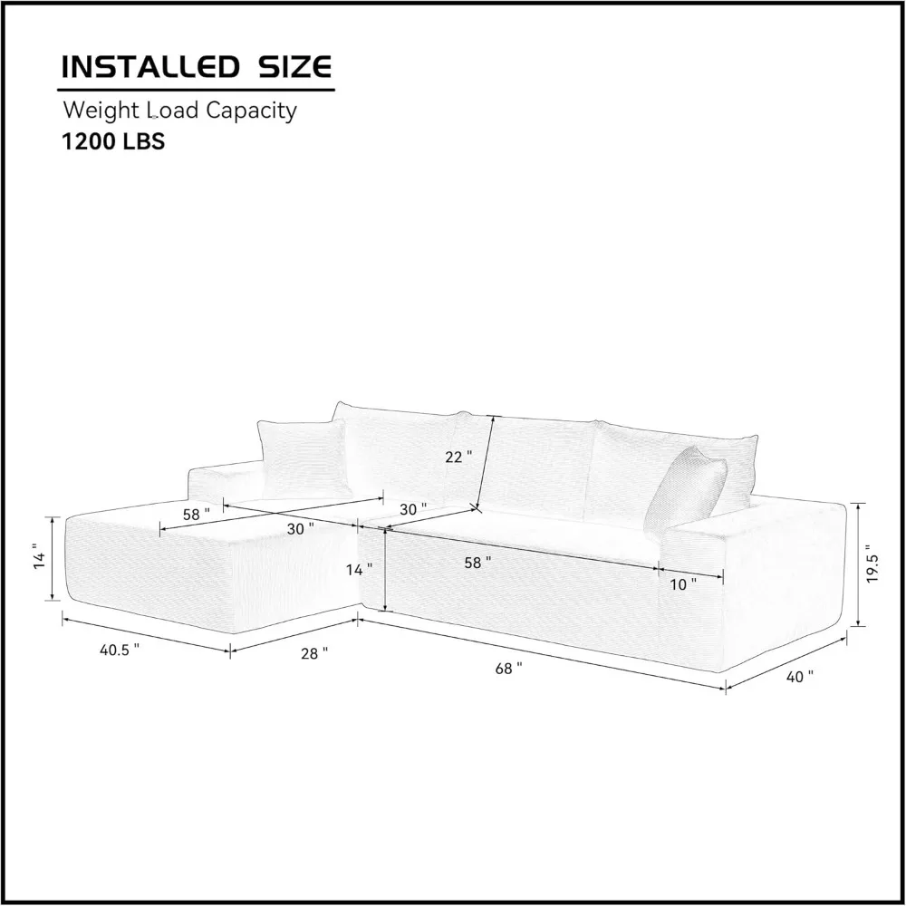 Sofá seccional tapizado de esponja para sala de estar, sofá moderno en forma de L de 108,5 pulgadas, altura del asiento del sofá de 14" con chaise izquierda