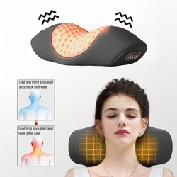 Almohada de masaje eléctrica con calefacción, masajeador de cuello con vibración, previene el dolor Cervical, tracción trasera, ayuda a relajarse, ayuda a dormir, soporte para la columna vertebral