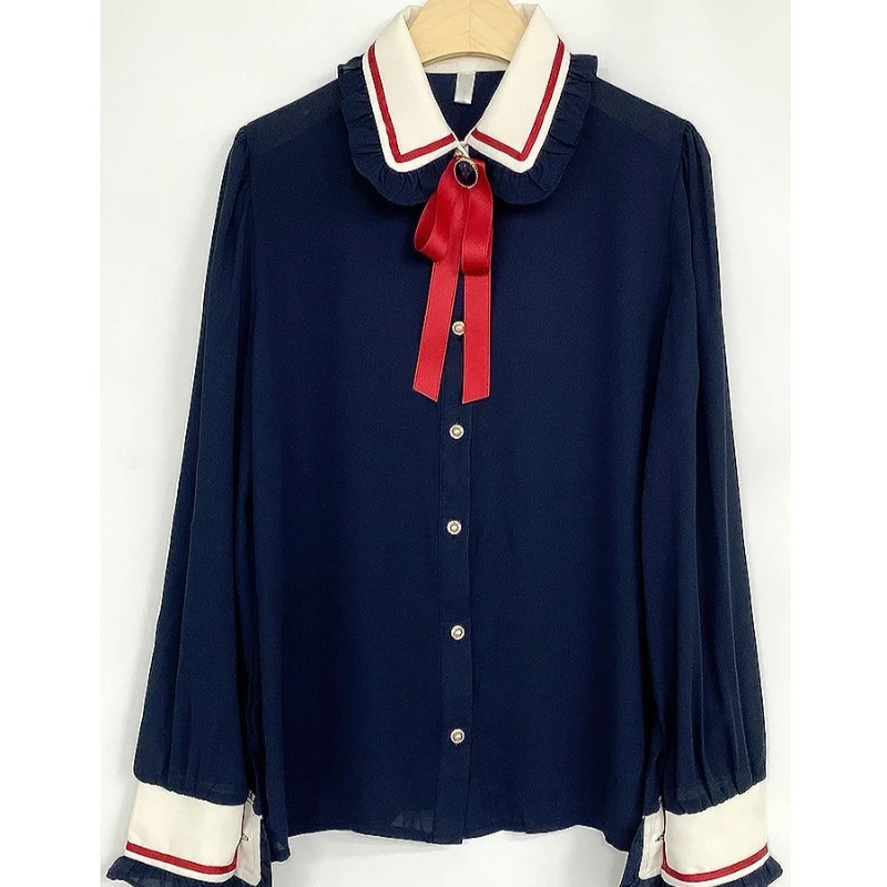 

Y2k Women's Blouses Solid Casual Shirts Fashion Loose Spring/autumn Clothing Bow Long Sleeved Chiffon Women Tops