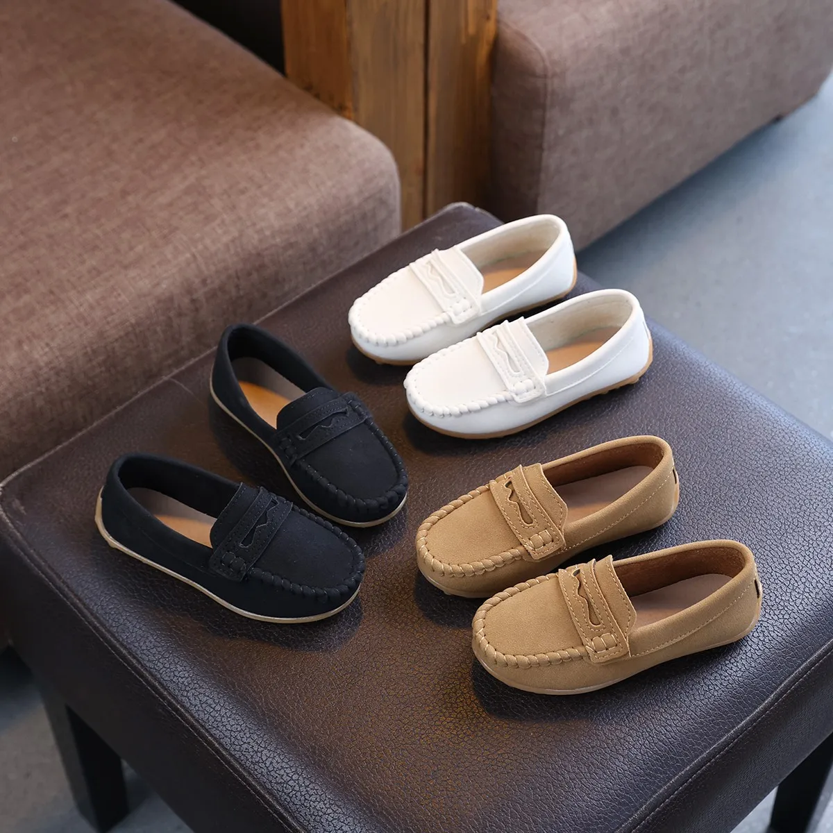Autumn Kids Suede Loafers Comfy Boys Girls Casual Shoes Moccasins Solid Color Anti-skid Slip-on Leisure Children Flats 21-36