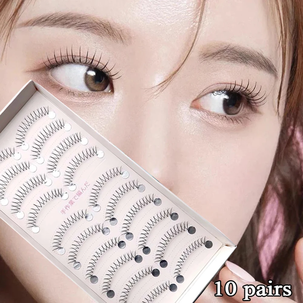 10 Pair Korean Eyelashes V-shape Eyelashes Natural Wispy Artificial Eyelashes Large Capacity Transparent Stem Eyelash Extensions