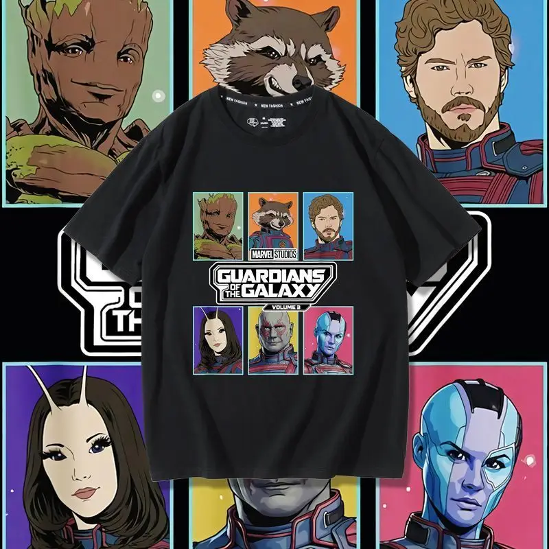 

Guardians of the Galaxy Rocket Raccoon Groot Cartoon Movie Peripherals Versatile Short Sleeve Creative Fashion Cool T-Shirt Gift