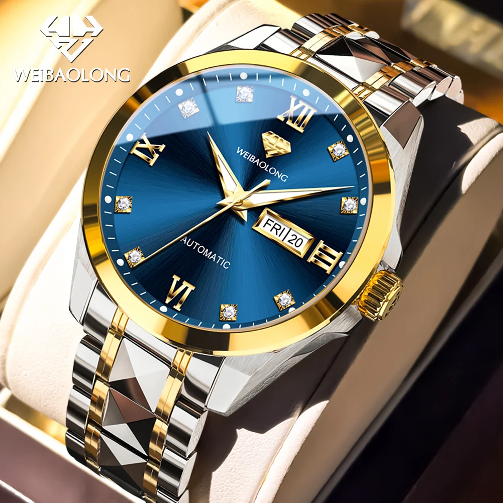 

WEIBAOLONG 3803 Real Diamond Men's Watch Imported Automatic Movement Mechanical Wristwatch Business Watch Man