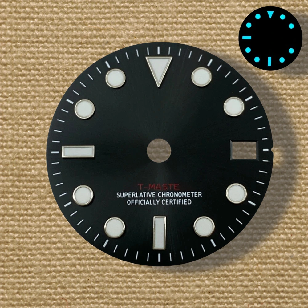 Hochwertiges 28,5 mm S-Logo-Meteorit-GMT-Zifferblatt, geeignet für NH34-Japanisches Uhrwerk, eisblaues, leuchtendes Uhrenmodifikationszubehör