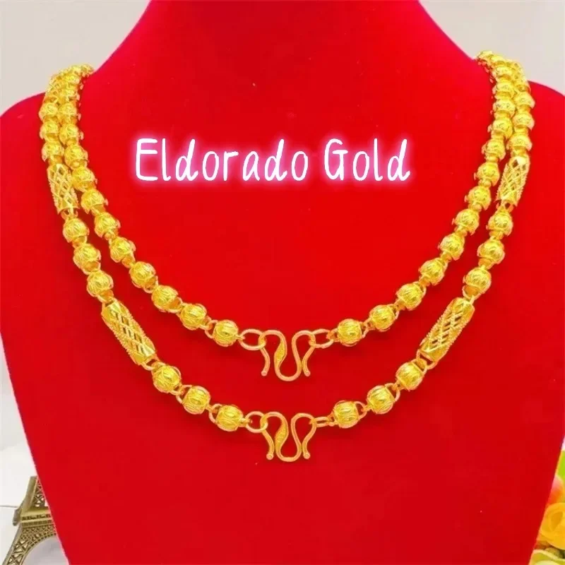 

Eldorado Gold Eldorado Gold Eldorado Eldorado 9999 24K Real Gold Round Bead Hexagonal Square Necklace Frosted Collarbone Chain