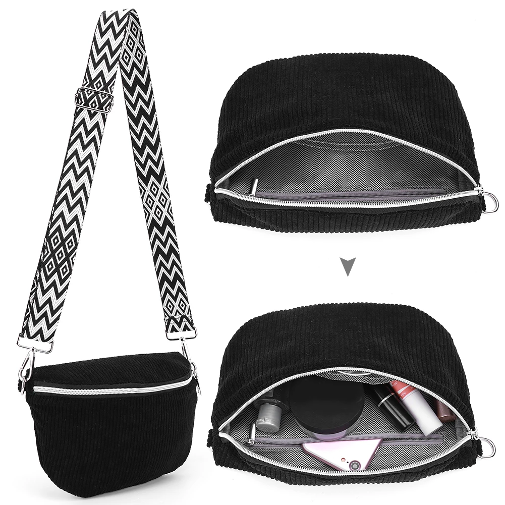 

Shoulder Bag for Men Women with Adjustable Wide Strap Crossbody Bag Corduroy Solid Bum Bag Zipper Fanny Pack for Travel Workout