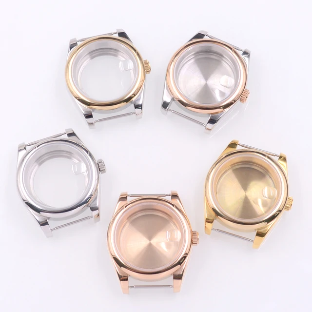 36MM/40MM koperta zegarka ze szkła szafirowego pasuje do NH34 NH35Amovement NH36Amovement PT5000 ETA2824 2836 Miyota 8215 8205 srebro/różowe złoto