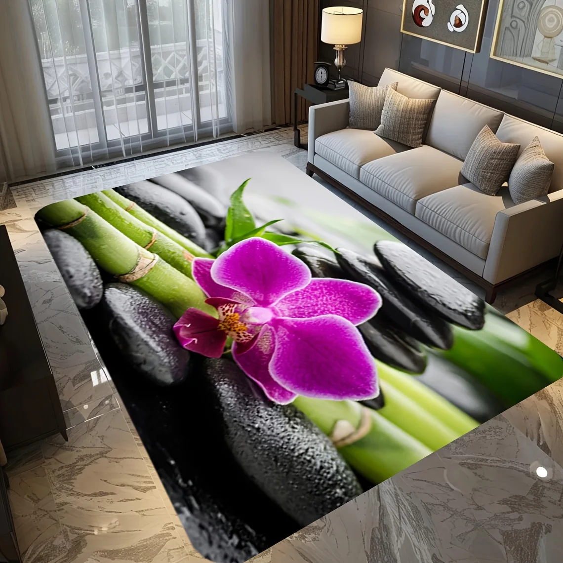 Pink flower pattern Flannel-printed floor mats are slip-resistant Suitable for living room bedroom terrace garden carpets