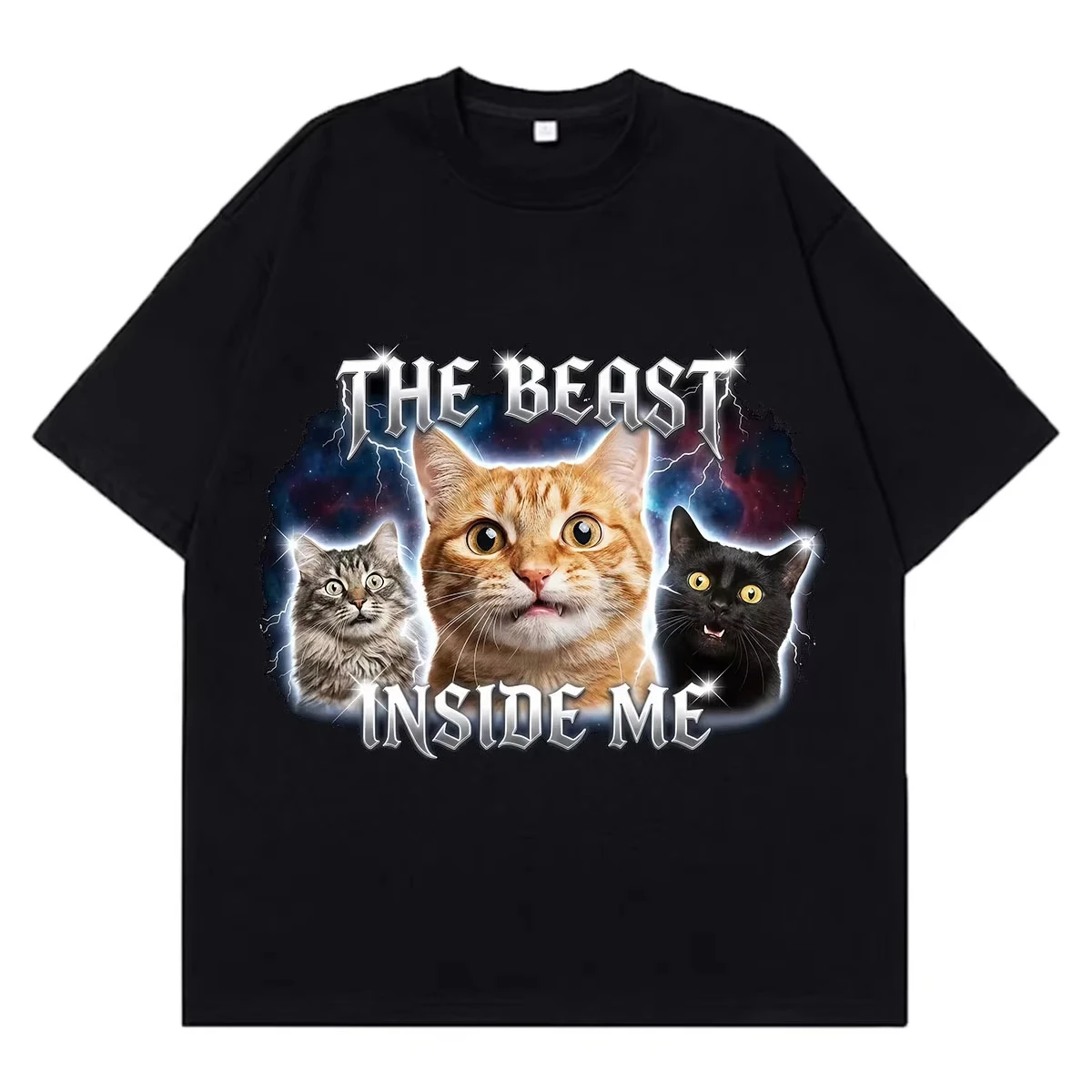 The Beast Inside Me Funny Cat Meme T-Shirt Vintage 90s Y2K Graphic Tshirt Summer Men's and Women's Loose Casual Cotton T-shirts