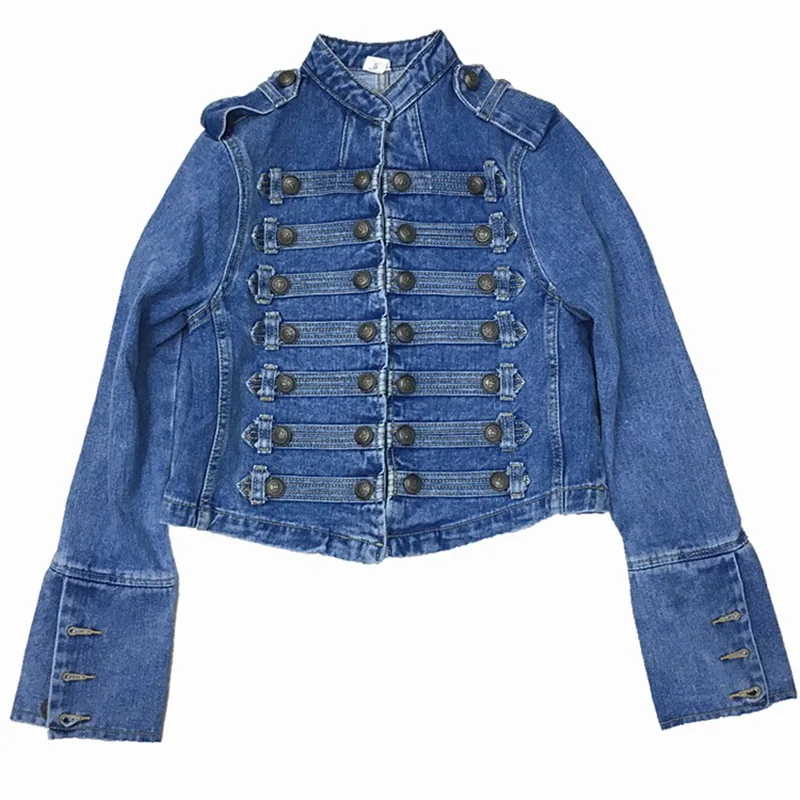 Retro Denim Jacket Women Versatile French Port Style POLO Collar Top Multi Breasted Jacket