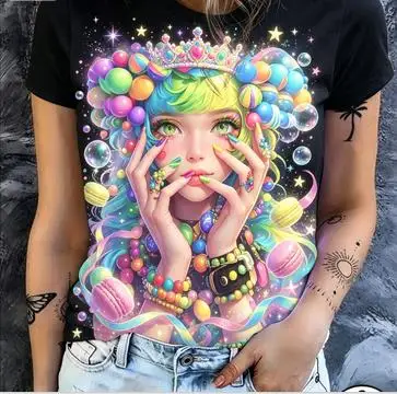 Women Cosmic Rainbow Unicorn Print T‑Shirt Galaxy Planet Space Scene Crew Neck Short‑Sleeve Casual Tops