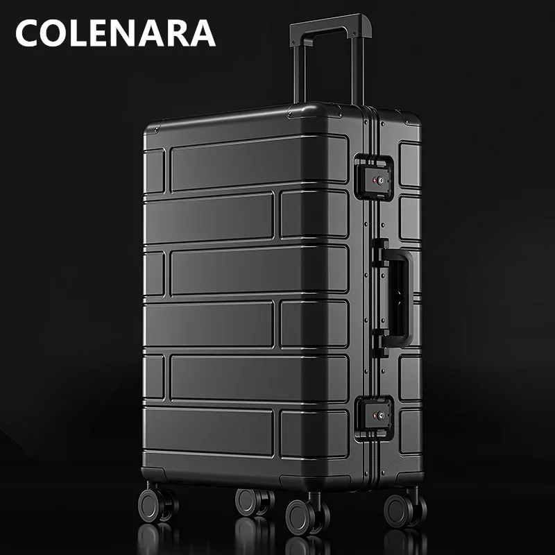 COLENARA-maleta de viaje de aleación de aluminio y magnesio para hombre, Maleta de viaje de 20, 24 y 28 pulgadas