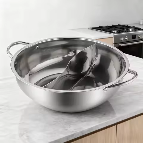 30cm Stainless Steel Hot Pot with Divider Thick Hot Pot Basin Chinese Hot Pot for Cooking with Easy Cleanup Kitchen Utensils