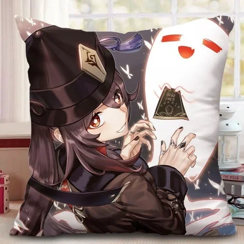 Genshin Impact Hu Tao Klee Zhongli Venti Pillow Case Square Cushion Pillow Cosplay Anime Pillowcase Gift