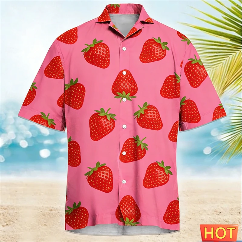 

Men's Funny Fruit Hawaiian Shirt Vibrant Watermelon Strawberry Banana Print Cartoon Short Sleeve Button Up Shorts Summer Blouse