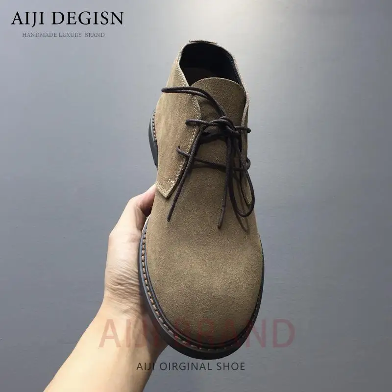 

Male Work Ankle Boots Youth Desert Boots Men's American Style Cowhide Casual Motorcycle Cow Suede Outdoor High Top Shoes