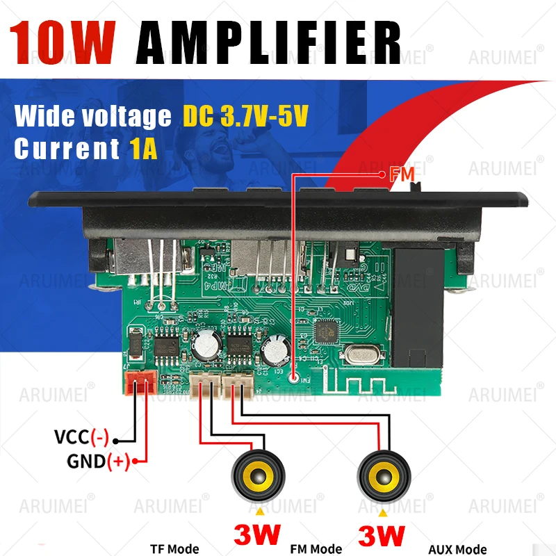 10W Amplifier Bluetooth DIY MP3 Decoder Board 5W DC 5V Music Player Car FM Radio Module TF USB Record Handsfree Call Microphone