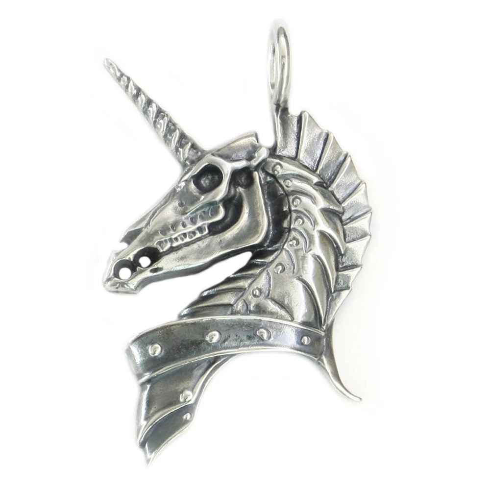 

Huge Skull Unicorn Pendant 925 Sterling Silver Mens Biker Punk Pendant TA207 JP