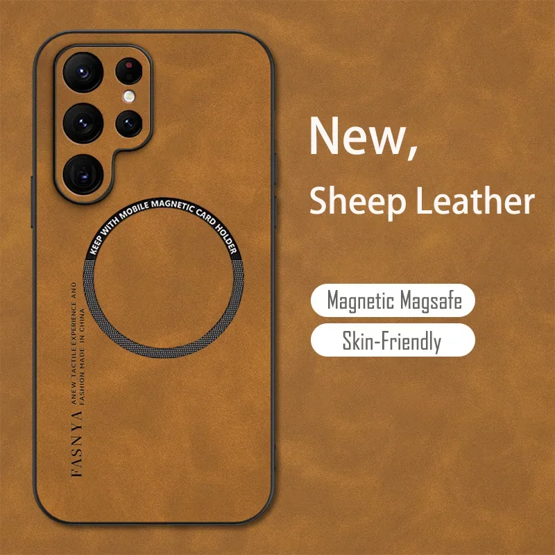 

For Magsafe Samsung Galaxy S24 S20 S21 S22 S23 FE Note 20 Ultra 10 Plus Sheepskin Vintage Magnetic Leather Soft Phone Case Cover
