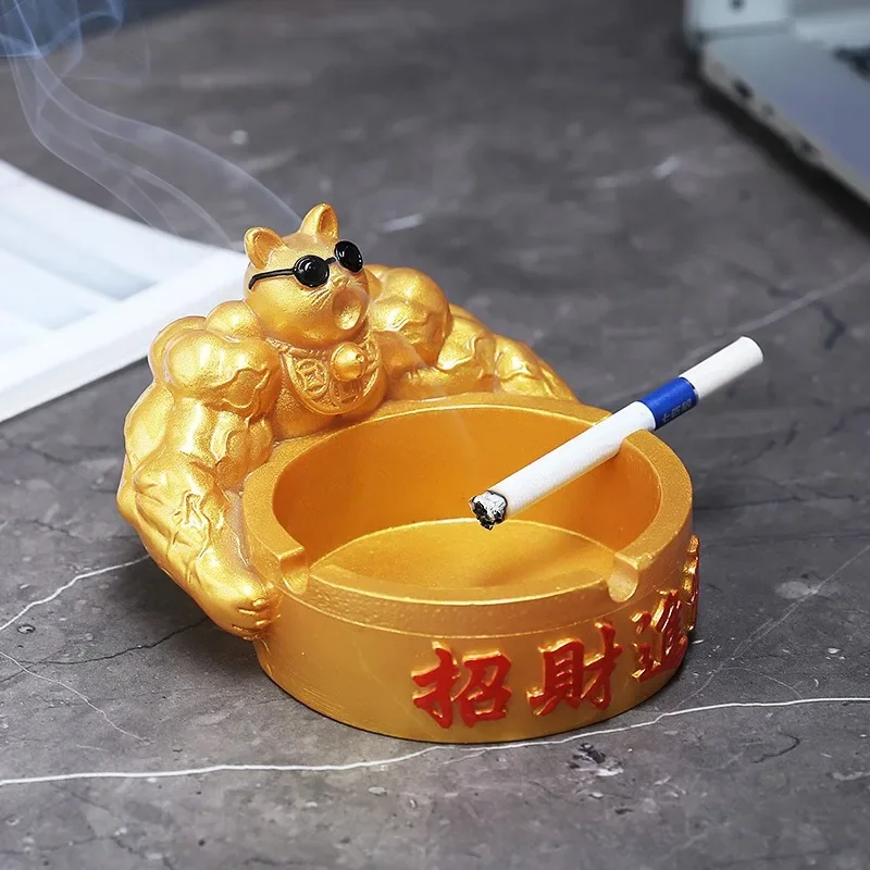 

Creative wealth cat ashtray living room decor high-end ashtray home decoration cat Resin Statue modern decorative ornaments gift