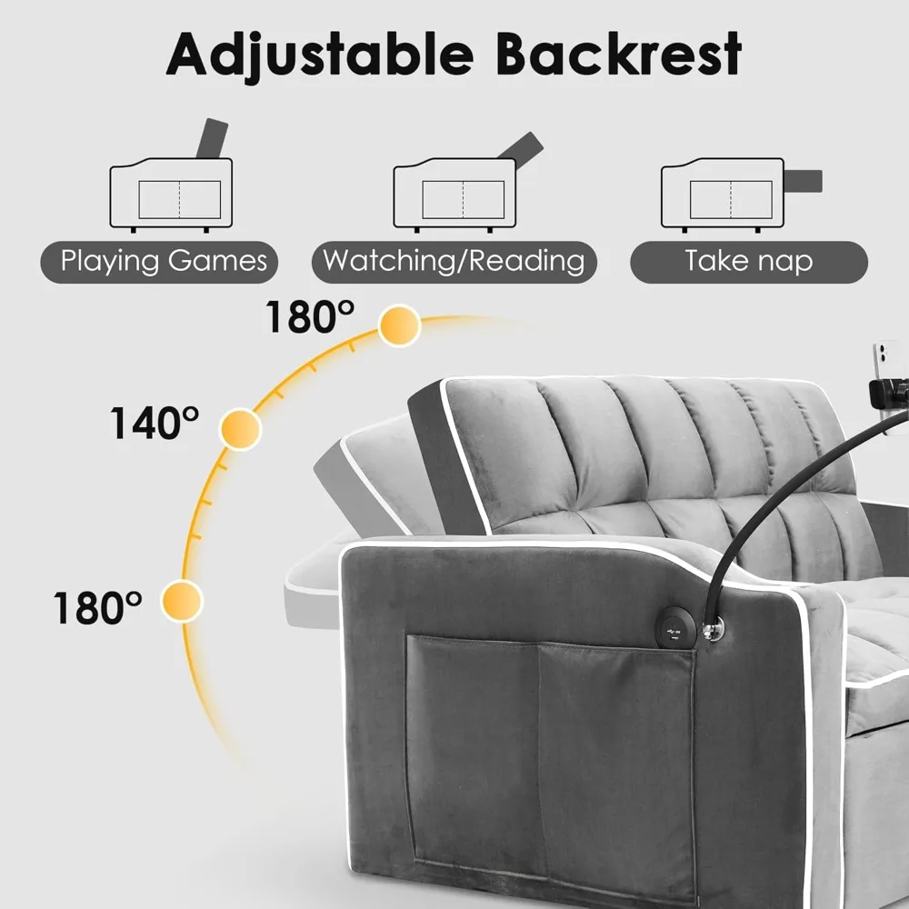 سرير أريكة قابل للتحويل، أريكة نوم مع جيب جانبي، مسند ظهر قابل للتعديل، أريكة غرفة المعيشة مع حامل هاتف، أريكة قابلة للسحب، لو #4