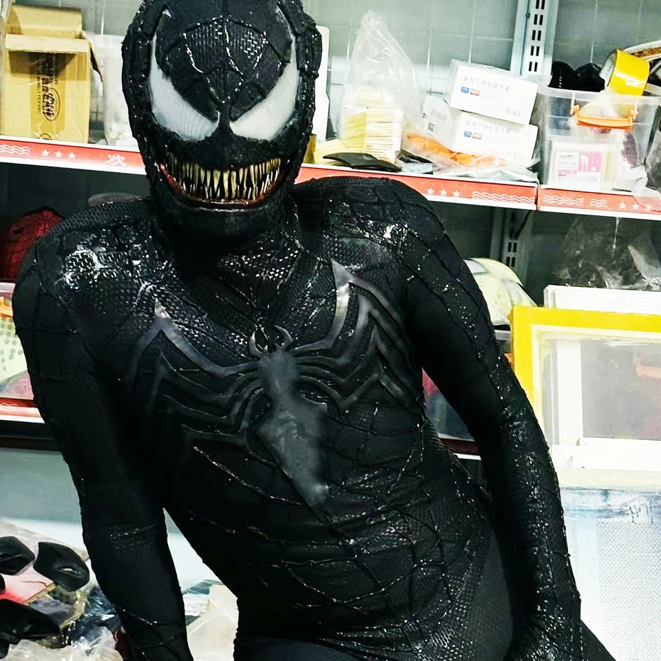 ヴェノム スパイダーマン スーツ マスク付き 可動式顎 1:1 3Dカラー