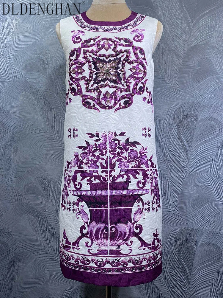 

DLDENGHAN бисероплетение JMini платье для женщин с круглым вырезом без рукавов винтажные платья с принтом летняя мода женские