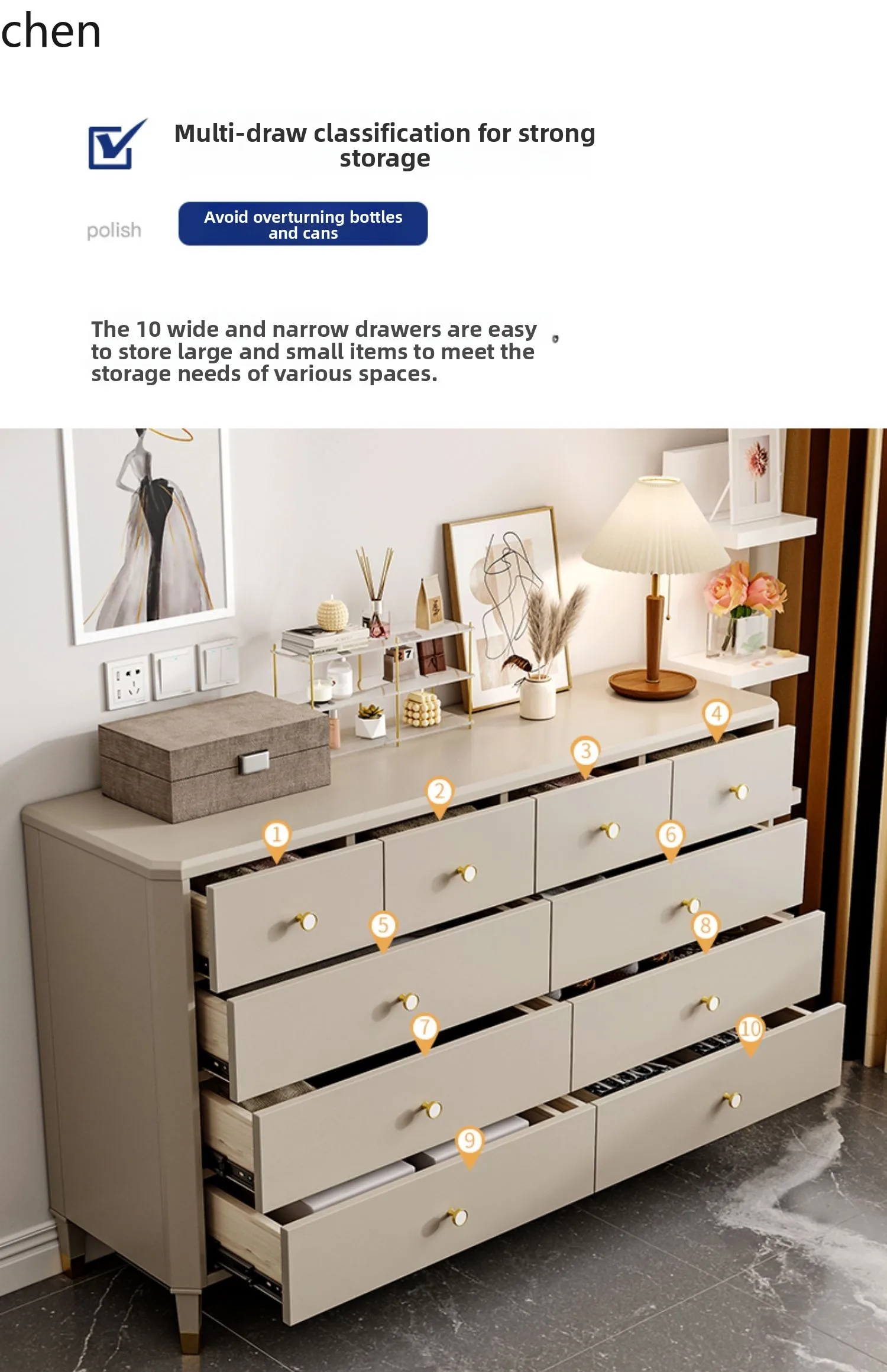 

HXL Light Luxury Solid Wood Chest of Drawers Integrated Dressing Table Bedroom Storage Cabinet Drawer Style