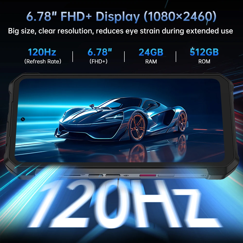 Unihertz Hike 8849 Smartphone Android 14 with 1200 Lumen 200 Meter Flashlight 12GB+512GB Dual Speaker G200 CPU 23800mAh Battery