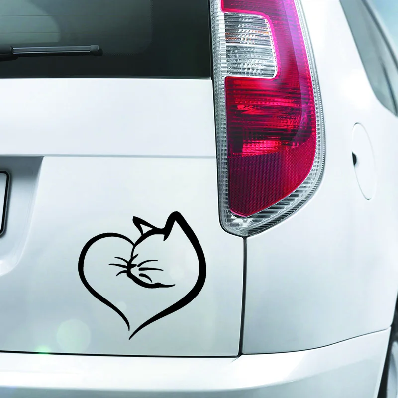 Waterproof Cat & Heart Car Sticker - Durable PVC, Nighttime Safety Exterior Auto Decor