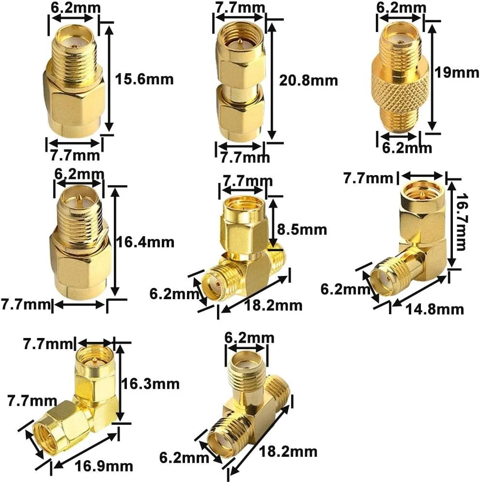 Connettore SMA RP maschio a maschio femmina a femmina Adattatore SMA RF | Ottone placcato oro per antenna, Baofeng, Yaesu, telecamera IP, FPV, audio