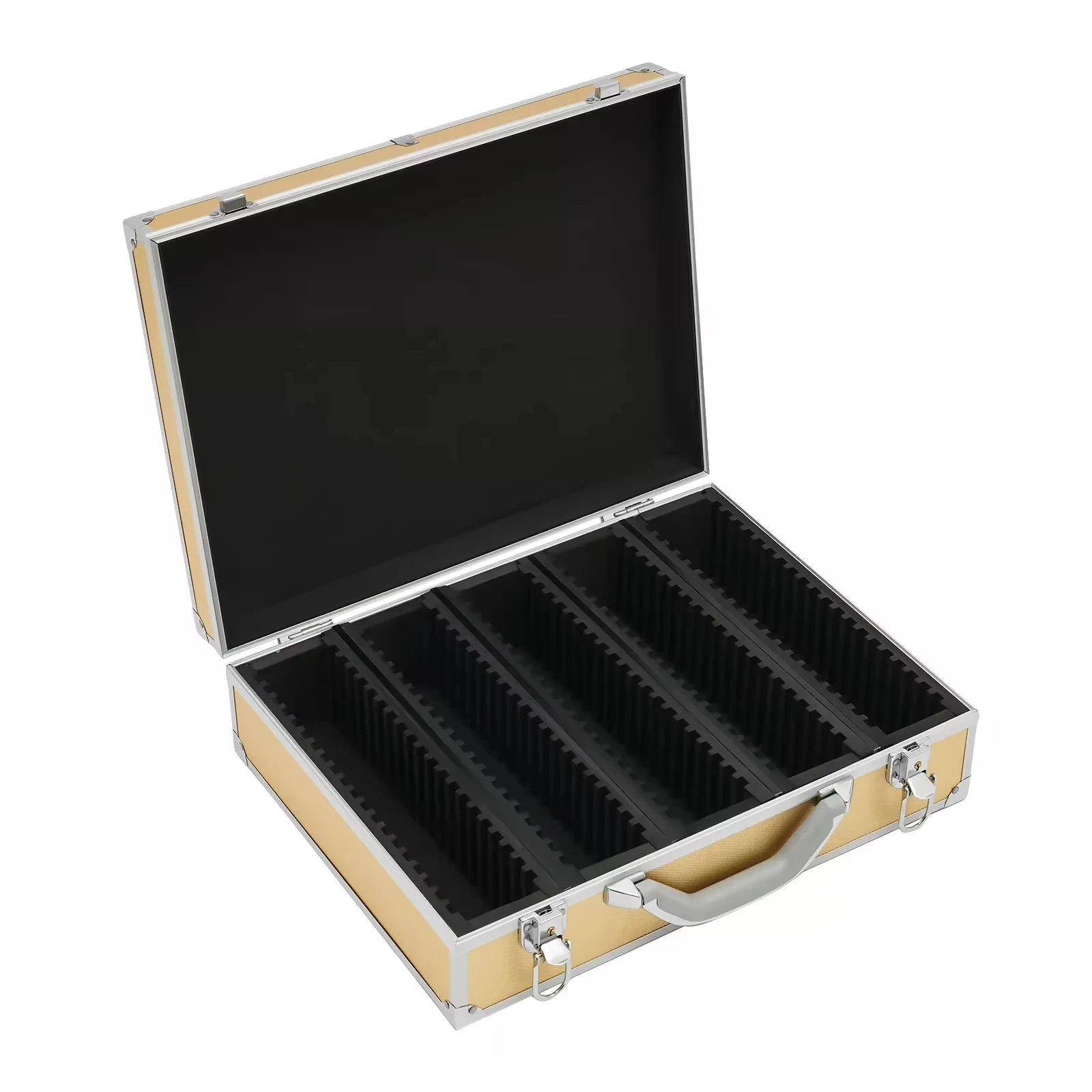 ​​5 Compartment Aluminum Coin Storage Box Gold Case Holds 100 Coins with Sponge Protection Lockable Display Organizer for Coll