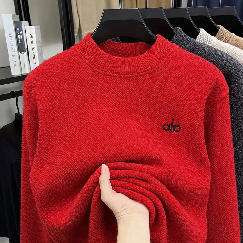 

2025 New Sweater Men's Thick Half High Neck Knitted Sweater with Velvet for Winter Wear Inner or Outer