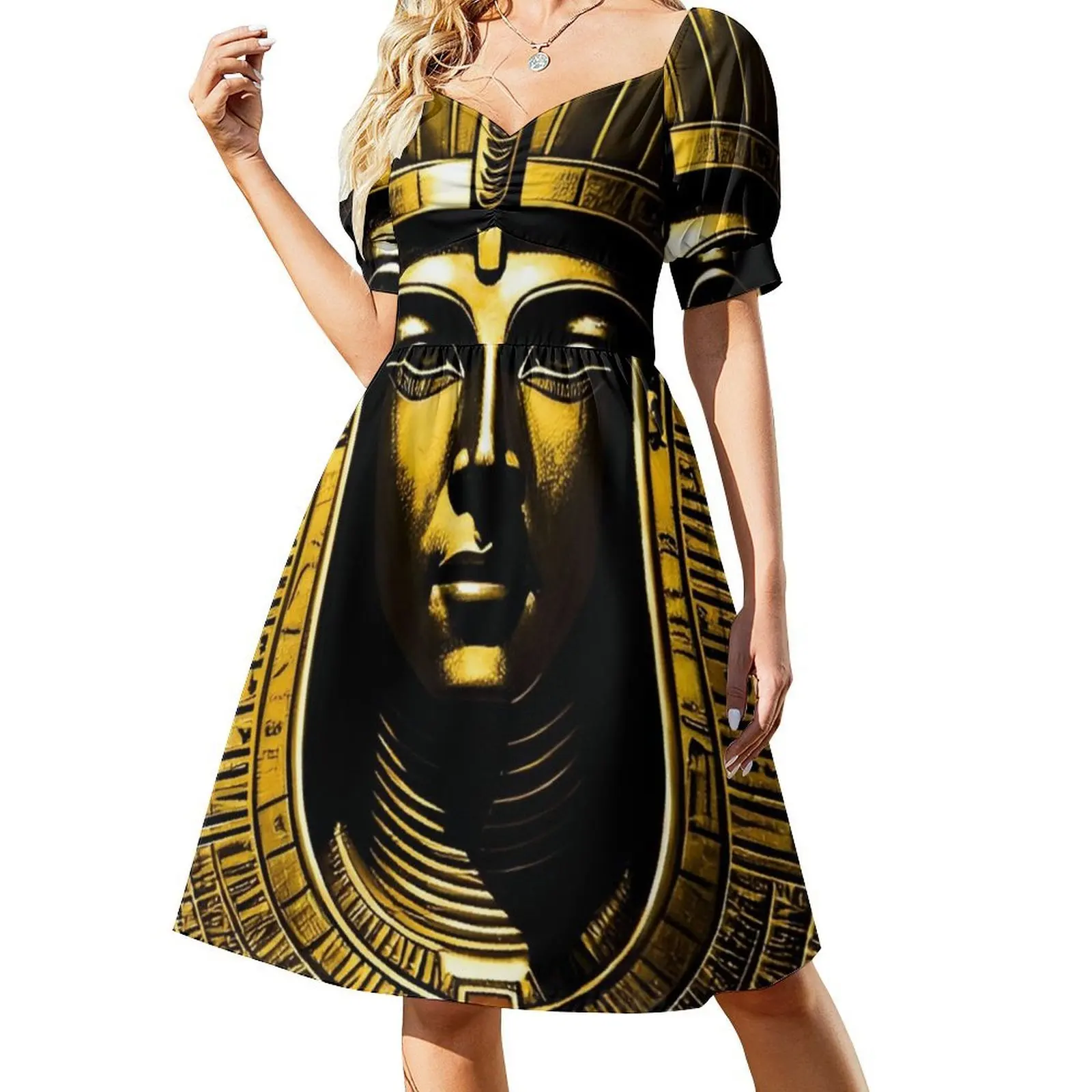 مصر خمر الفن # 4 فستان بوهيمي بدون أكمام متعدد الطباعات لحفلات العطلات على الشاطئ مصر عتيقة فن عتيق فن حديث #2