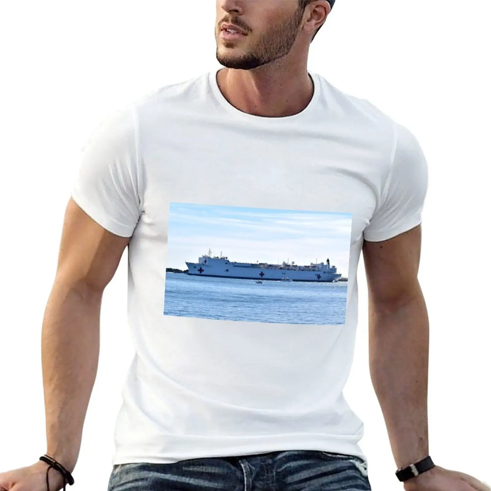 USNS Mercy Hospital Ship T-shirt blacks oversized vintage blanks men workout shirt