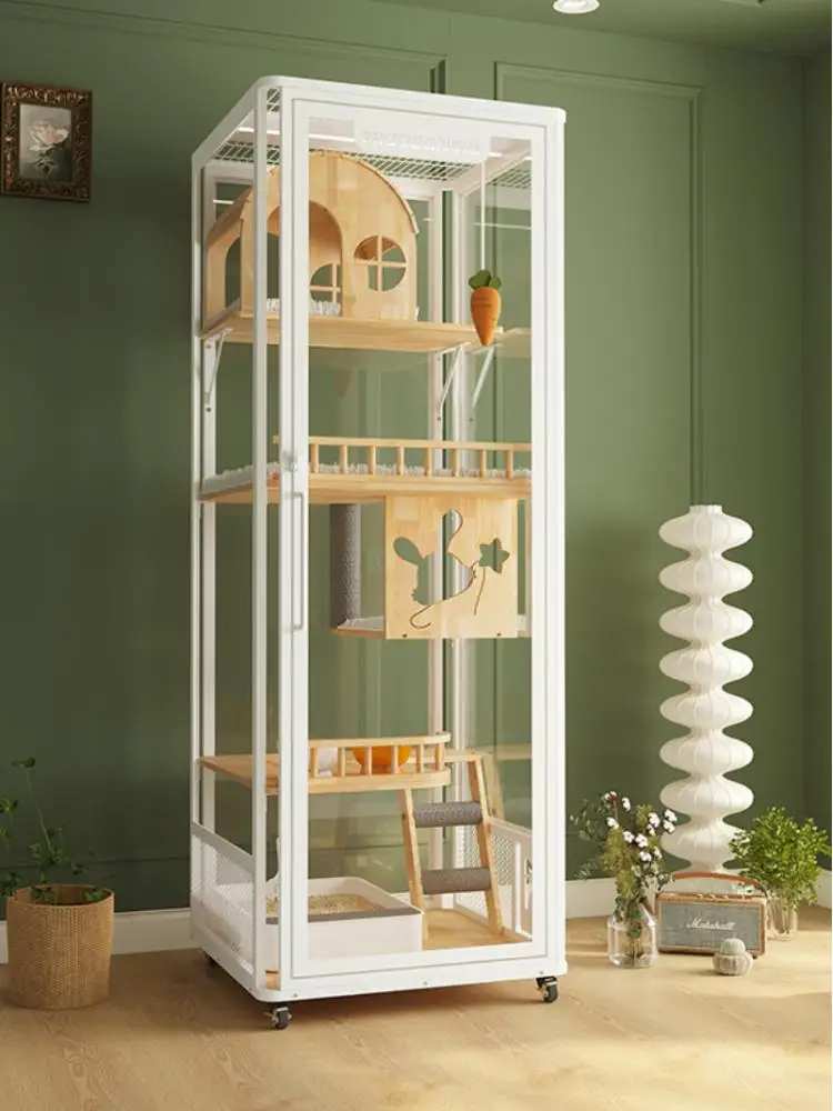 

Large Panoramic Glass Cat Villa Indoor Household Solid Wood Cat Cage Four Layers Cat Cabinet Latest Design for Cats