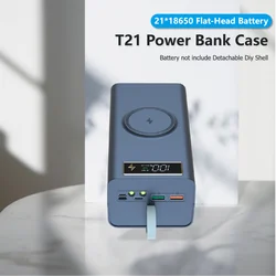 DIY Shell Case 21*18650 Battery Storage Box T21 Power Bank Battery Box Support Quick & Wireless Charger Without Battery