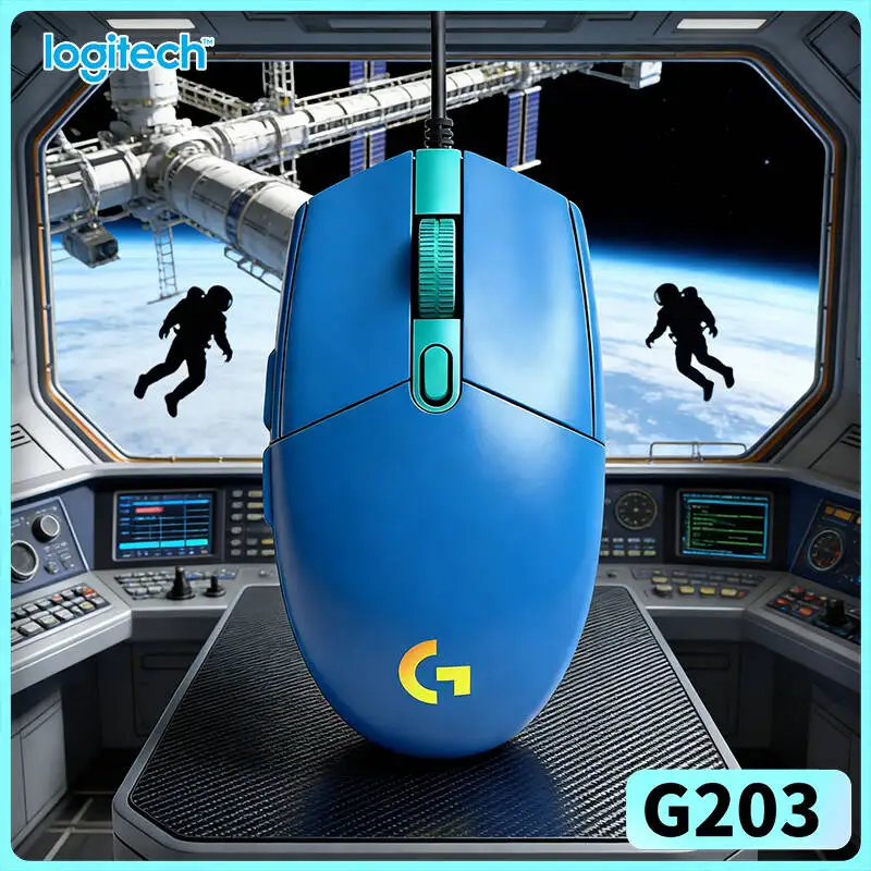 Logitech G203 wired gaming mouse human‑centered ergonomic layout tunable RGB illumination anti‑slip pads USB pc gaming