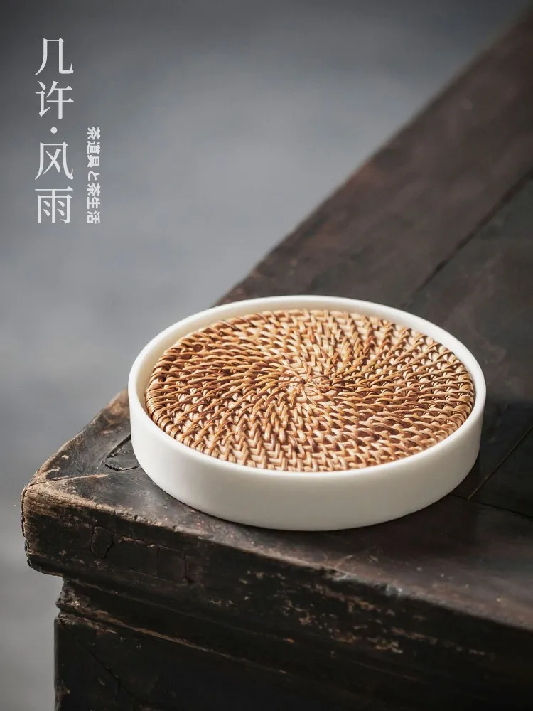 

Simple Cerc Tea Set White Porcelain Wierwork Tea Tray Zia Teapot Holder Japanese Sle Dry Foam Plate Handmade