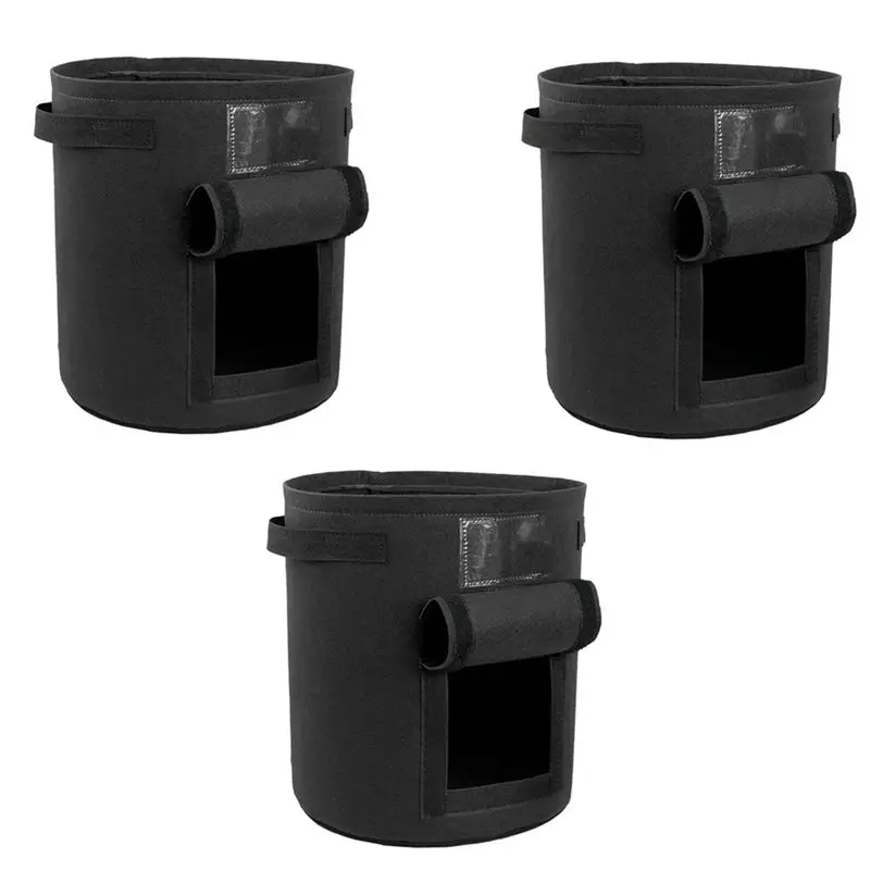 【ELEVATE LIFE】3-Pack 10 Gallon Potato Grow Bag, Grow Bags with Handles and Visualized Flap, Thickened and Breathable Non-Woven P