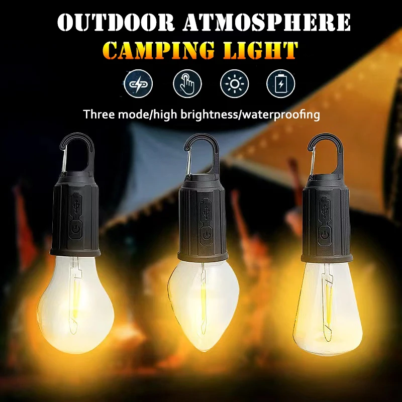 USB Camping Light 3 Lighting mode Rechargeable Lantern Waterproof High Bright Tent Light with Hook Outdoor Night Emergency Light