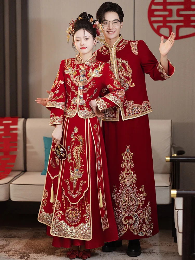 

Couple's Traditional Chinese Wedding Dres 2025 New Sle Small Size Wedding Gown High End Ceremony Outfit