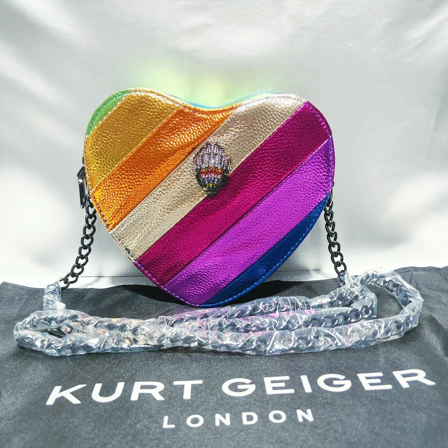 

Kurt Geiger Bags 2023 Heart-Shaped Rainbow Women Crossbody Colorful PU Tote Outdoor Travel Shoulder Bag Fashion Design