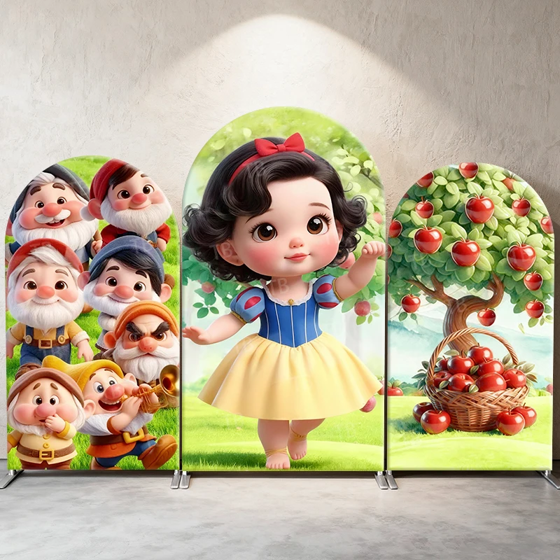 

Baby Snow White Arch Backdrop Cover Birthday Party Decor Baby Shower Disney Princess Seven Dwarfs Photography Background Wall