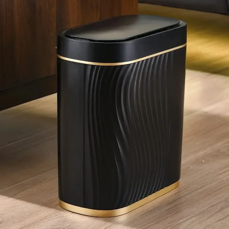 Cubo de basura inteligente con sensor, de lujo ligero para el hogar, automático, para inodoro, de hueco estrecho con tapa, cesto