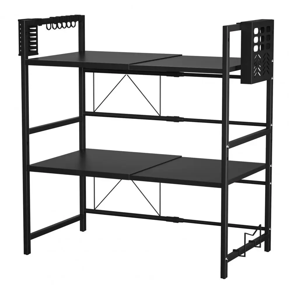 Expandable Microwave Oven Rack, 2 Tier Microwave Shelf, with Cutter Holder & Chopping Board Stand, Adjustable Carbon Steel Micro