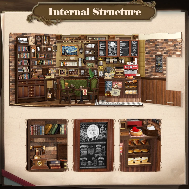 CUTEBEE Book Nook Kit 3D DIY Dollhouse with LED Light Bookshelf Insert Street Shop Series Miniature Model For Home Party Decor